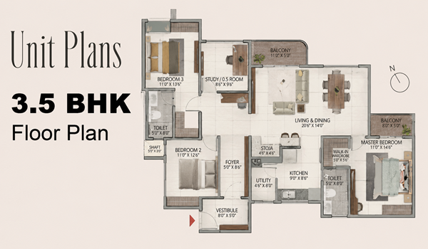 Brigade Silvercrest 3 BHK Premium Floor Plan